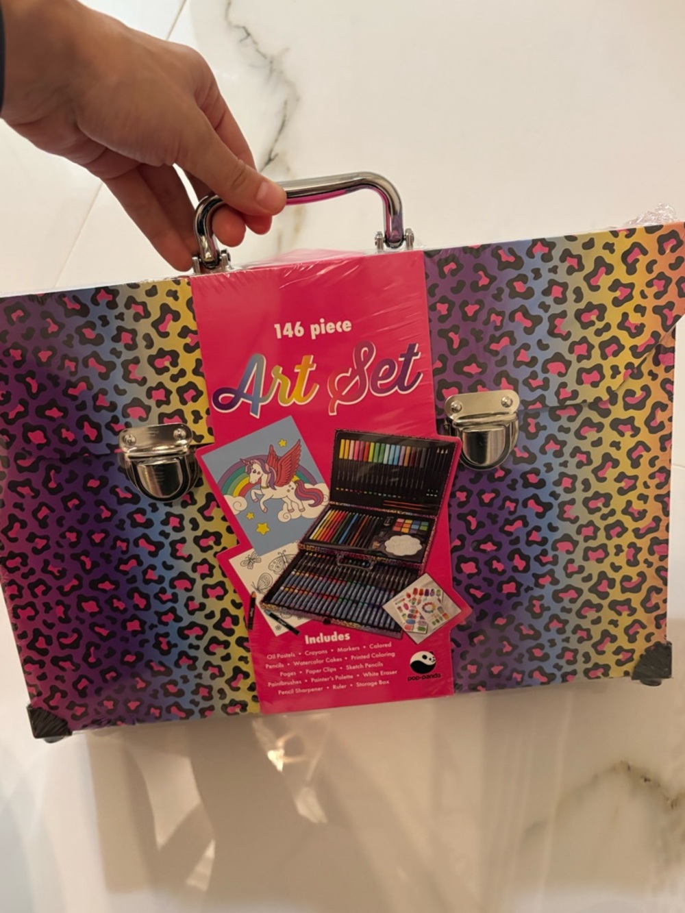 New! 146-Piece Art Set - Multicolor Leopard Print Case